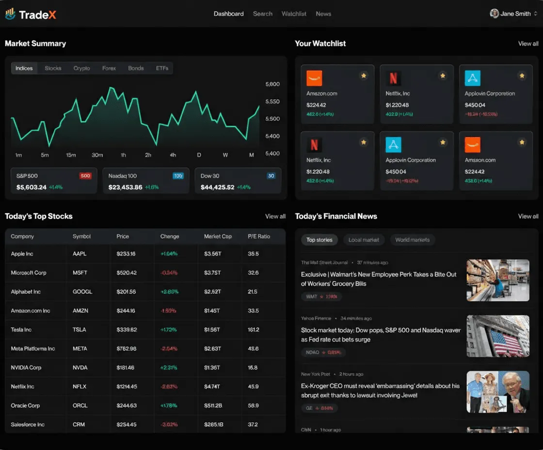 TradeX — Real-time stock tracking with Finnhub & Gemini.